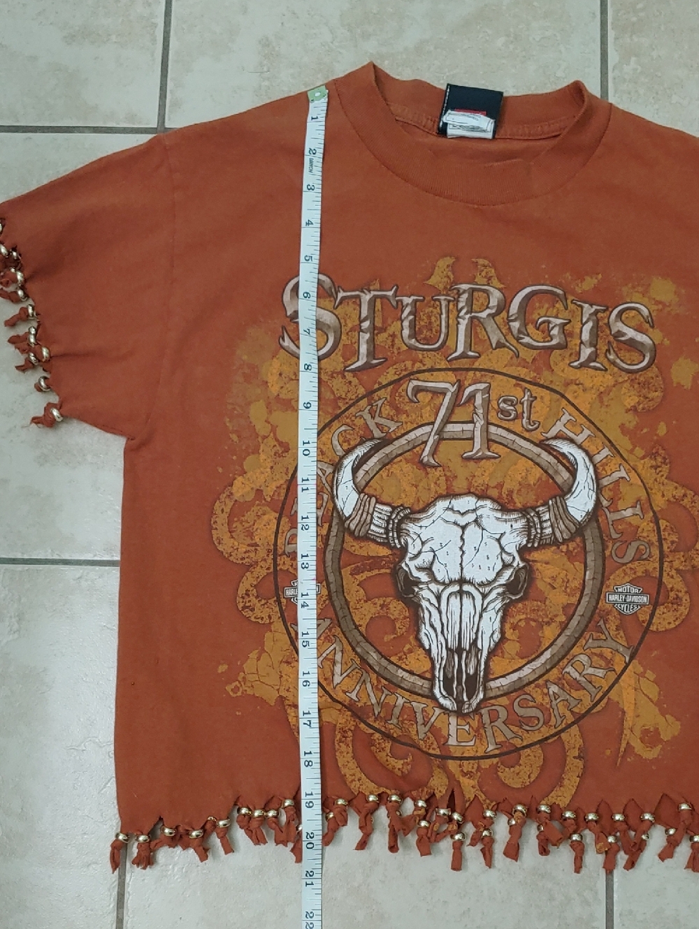 Harley Davidson Sturgis Fringe Biker T Shirt Western Beaded Women's Size S - Picture 7 of 7